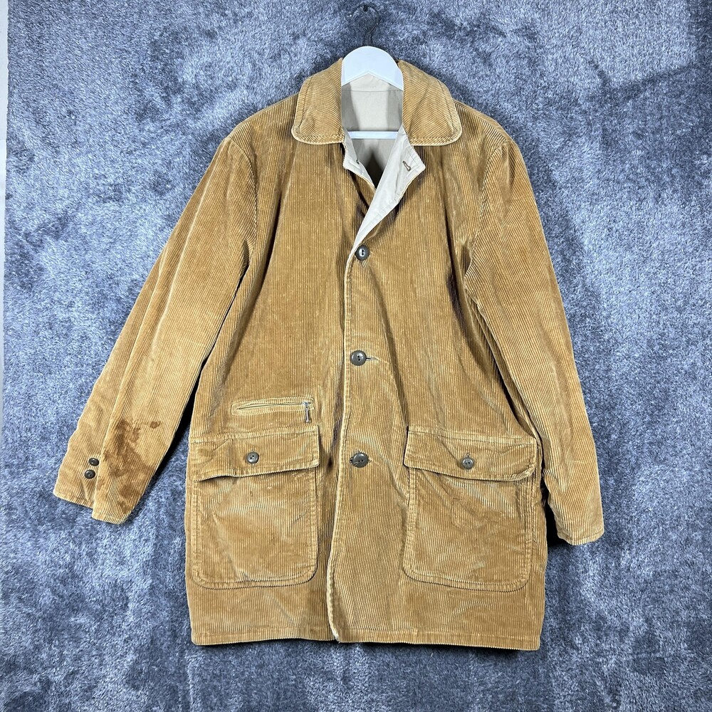 Oakbrook Sportswear Vintage Reversible Coat Mens 42 Beige Corduroy Overcoat